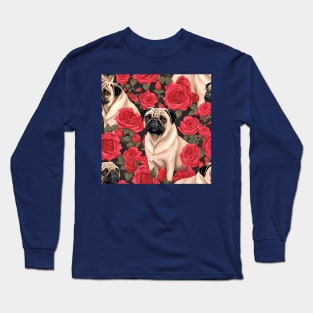 Pugs and Roses All Over Tote Bag Long Sleeve T-Shirt